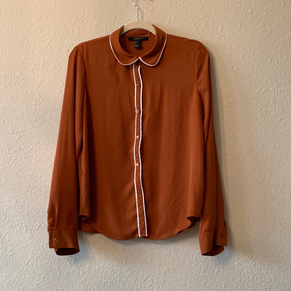 Forever 21 Mustard while lined buttoned up blouse
